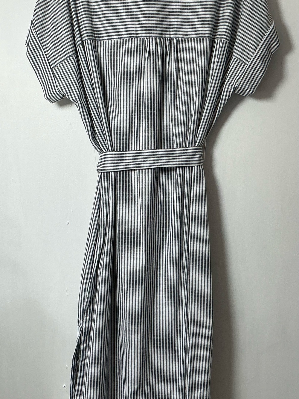 Ophelia Roe Striped Shirt Dress XL 100% Cotton Black White Midi Belted Pockets - Picture 4 of 11